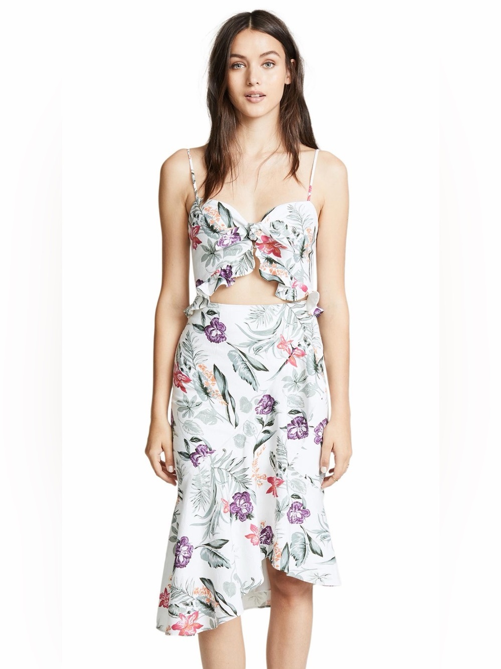Wayf Mahari Ruffle Knot Front Floral Linen Blend Dress - Picture 3 of 16